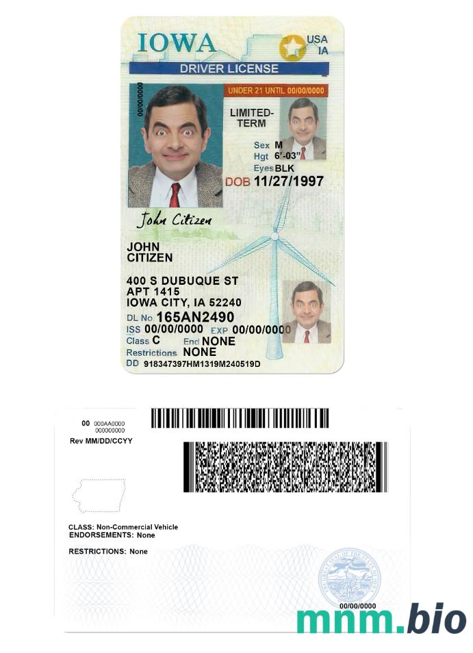 Prawo jazdy USA Iowa poniżej 21 roku życia w formacie PSD